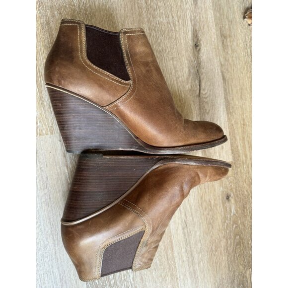 Cole Haan Womens Balthasar Wedge Ankle Boots Chestnut Leather Size 9 Rustic Boho - Picture 4 of 10